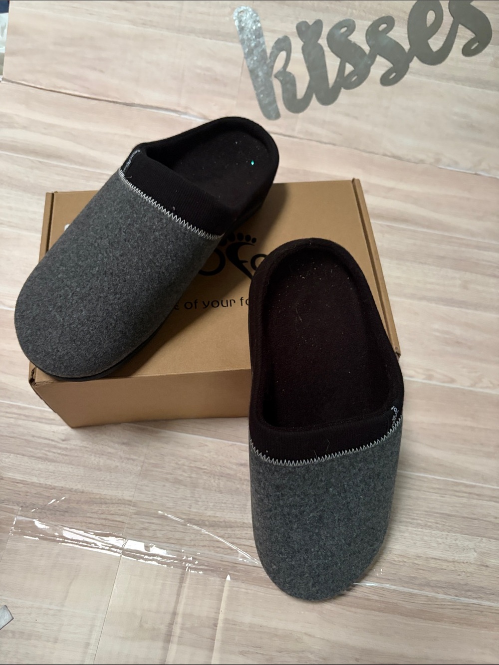 ERGOfoot Gray Felt Orthotic Slip-On Clog with Black Trim